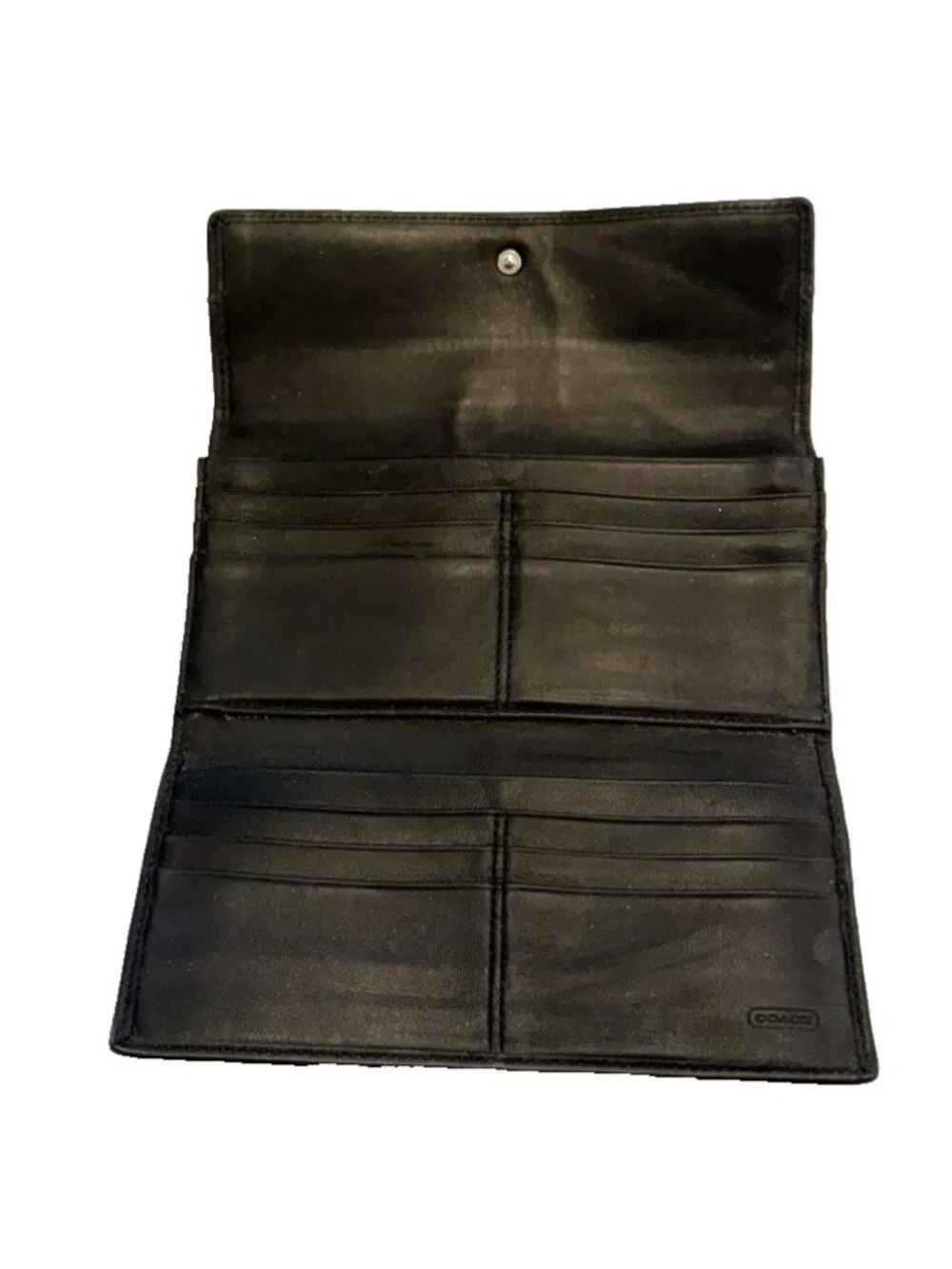 Coach Signature‎ C Monogram Tan  Brown Leather Trim Trifold Wallet